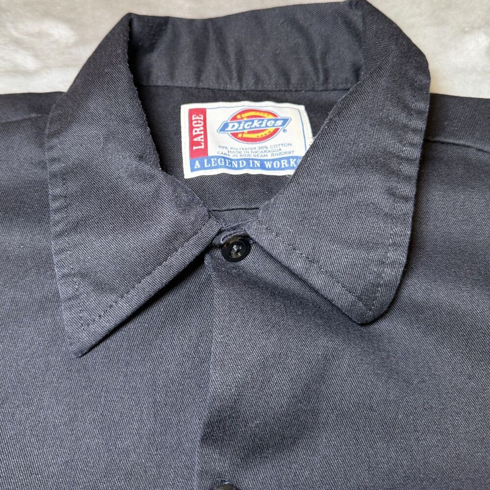 Dickies Mens Size Large Black Work Shirt Utility Uniform Top Buttons Durable - Picture 5 of 11